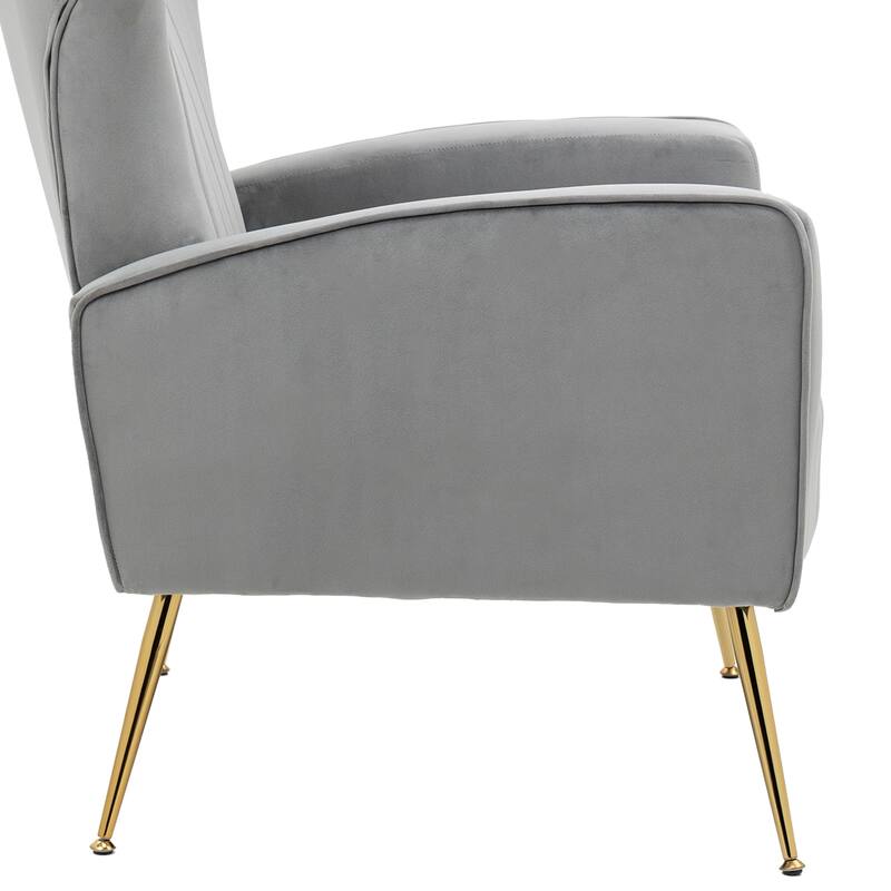 Mid-Century Velvet Wingback Accent Chair with Metal Legs