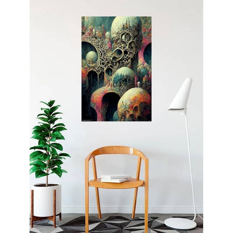 Fantastical Psychedelic Dystopia Skulls Nightmare Art Poster - 24 x 36 Inch