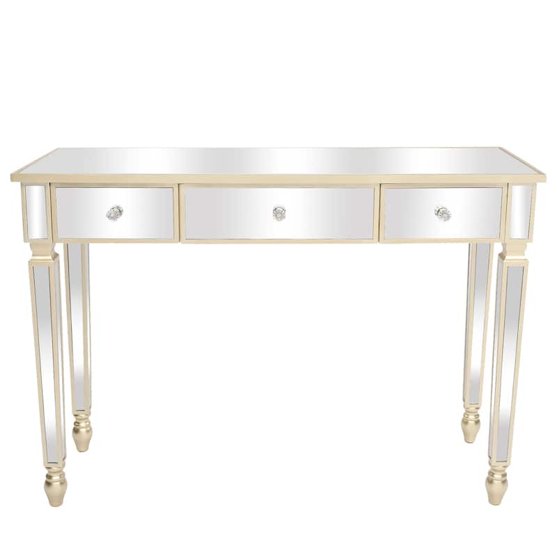 Gold Dressing Table with Glass Top and 3 Drawers Storage and Anti-Scratch Desk for Bedroom