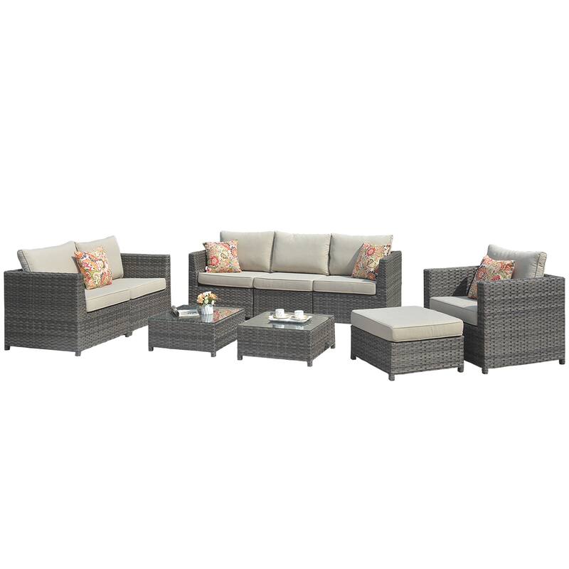 OVIOS Patio Furniture Deep Seat Wicker 9-piece Set
