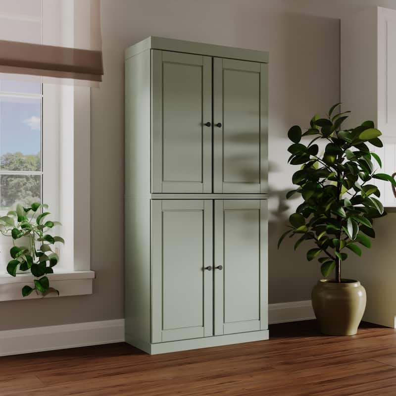 Palace Imports 100% Solid Wood Pantry Cabinet, Raised Panel Doors, Adjustable Shelves, 32" Wide, 71.5" Tall - 32" x 71.5" - Sage