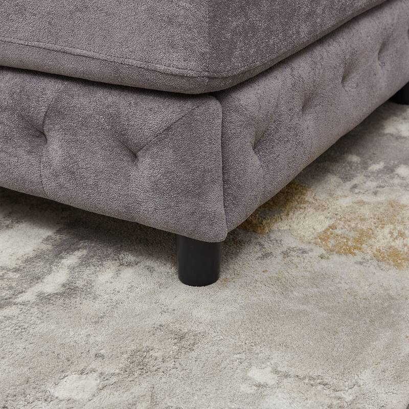 U-Shaped Chenille Sofa with Two Chaise Longue Seats and Pillows.