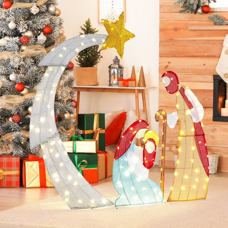 Gymax 5FT Lighted Christmas Nativity Scene Outdoor Christmas Holy - Multi - See Details