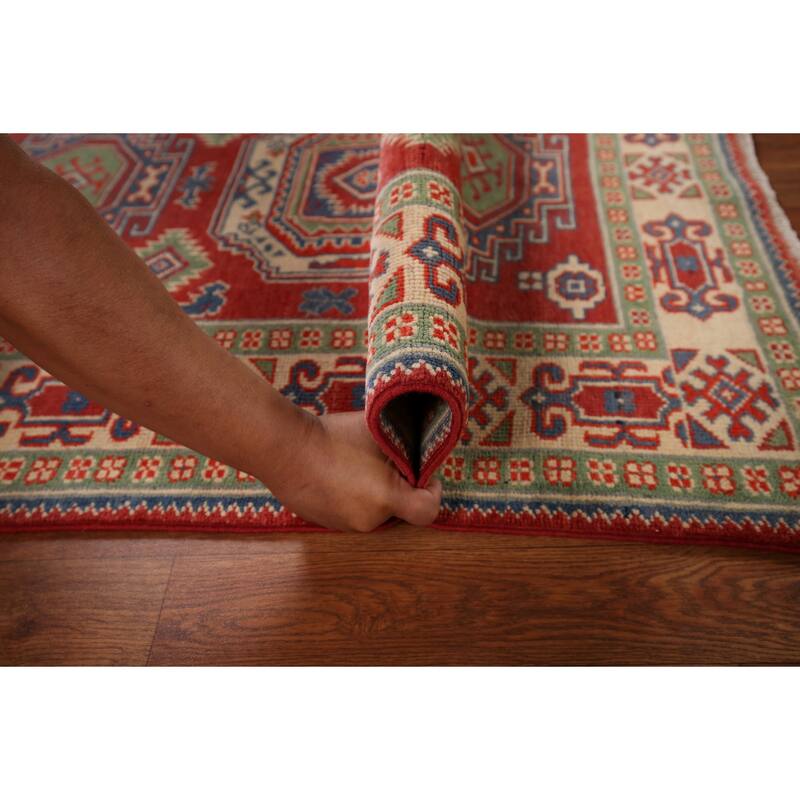 Kazak Foyer Rug Hand-Knotted Wool Carpet - 3'3" x 4'6"