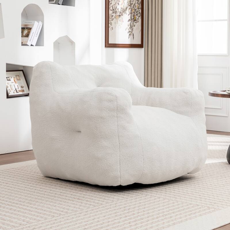 GDFStudio - Teddy Fabric 37" Deep Seat Bean Bag Chair with Armrests