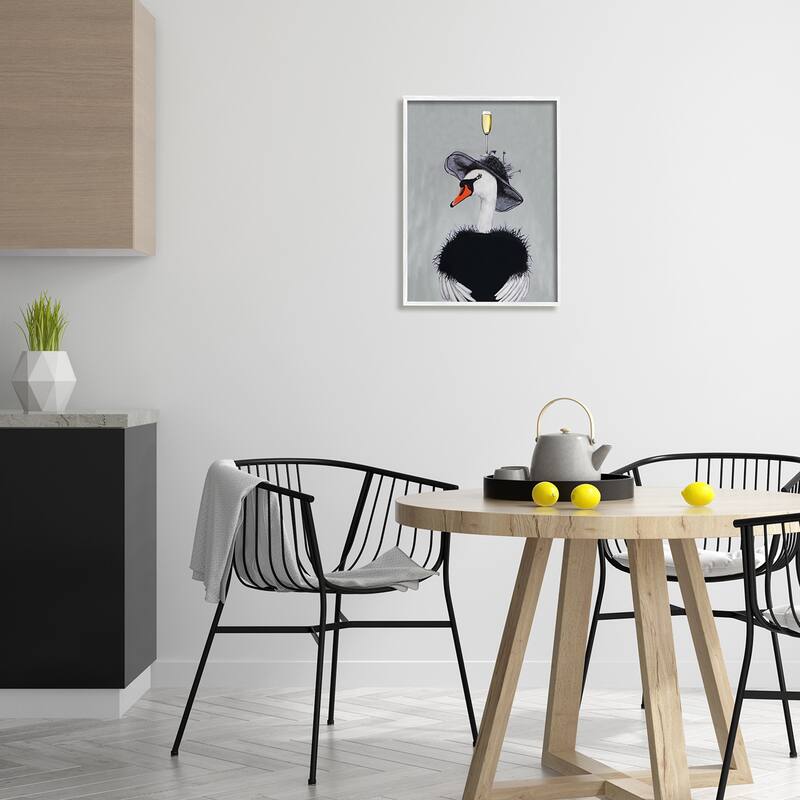 Stupell Fashionable Swan Champagne Glass Wearing Hat Dress Framed Wall Art - Black