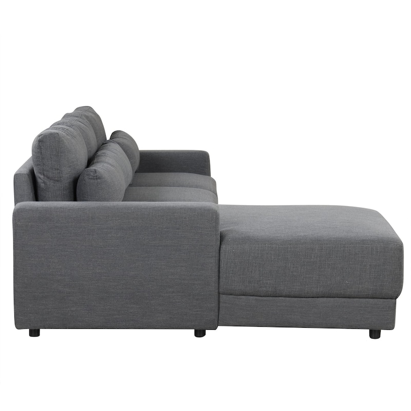 92.90 in Wide Square Arm Fabric L-shaped Removable Back Cushions and 3 Pillows Sofa