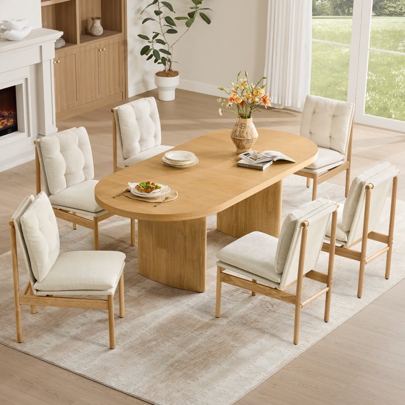 Spruce & Spring Modern 75" Extendable Oval Dining Table with Curved Base