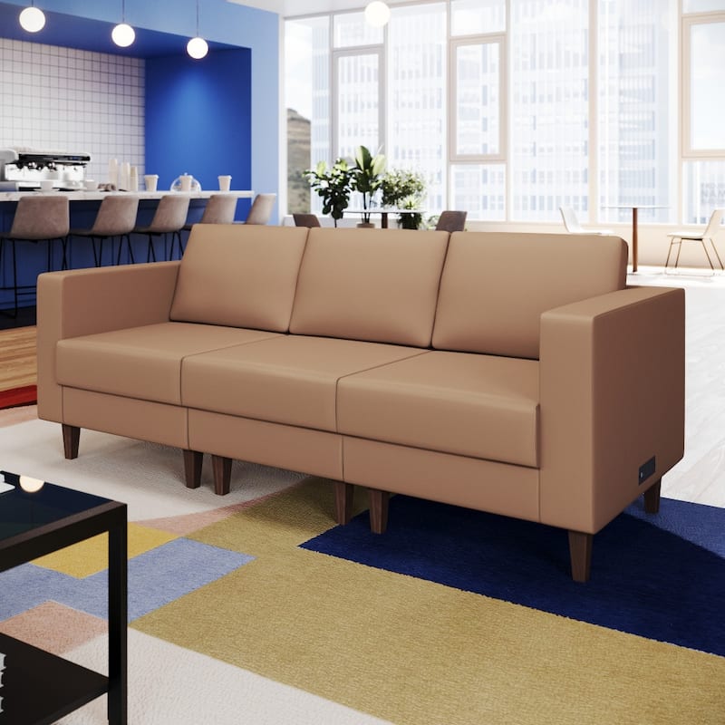 Commercial Modular Armless Middle Chair with Solid Wood Legs - 28.25"W x 31.5"D x 31.75"H