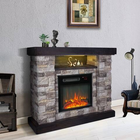 40-inch Faux Stone Freestanding Electric Fireplace with LED
