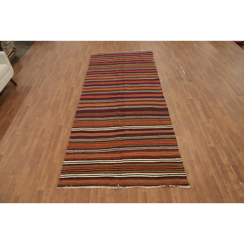 Hand Woven Oriental 100% Wool Carpet Southwestern Geometric Multi-Colored Kilim Area Rug - 11' 2'' X 4' 8''