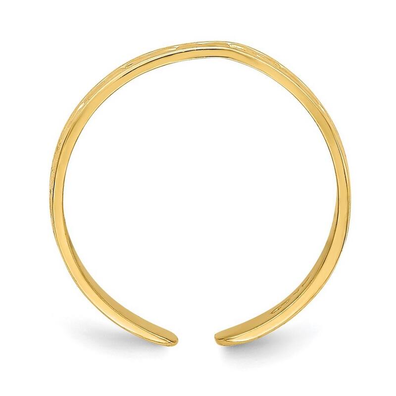 Curata 14 karat Yellow Gold Small X and Love Heart Adjustable Toe Ring (3mm)