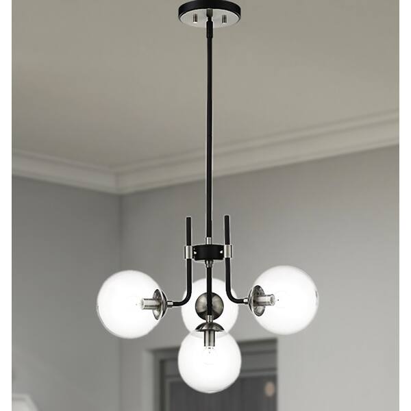 slide 2 of 3, Teresa Black+Brushed Nickel 4-Light Globe Glass Shade Metal Chandelier