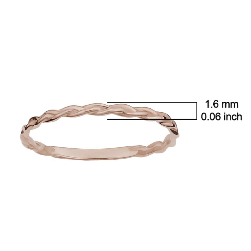 14k Yellow, White or Rose Gold Braided Band Ring for Women (1.6 millimeters)