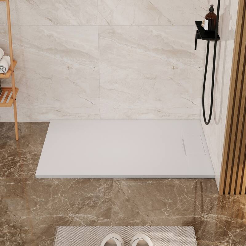 SMC Alcove Shower Pan Base with Reversible Drain, Low Profile, Wheelchair Access, Slip-Resistant, cUPC Certified