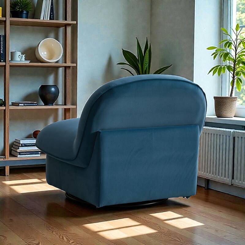 Swivel Accent Chair with 360 Degree Metal Base, Velvet Upholstered Pumpkin Chair for Living Room Bedroom