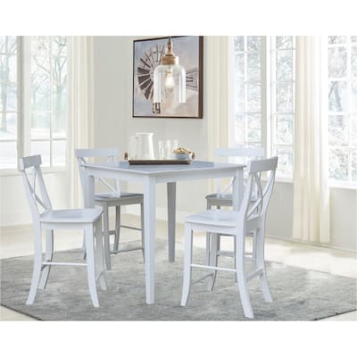 36 x 36 in. Solid Wood Counter Height Dining Table with 4 X-back Stools - 5 Piece Set