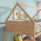 preview thumbnail 4 of 40, Wood Low Bunk Bed Twin Over Twin with House-shaped Bed Roof Frame, Ladder, Guardrails, Headboards and Footboards Floor Bed