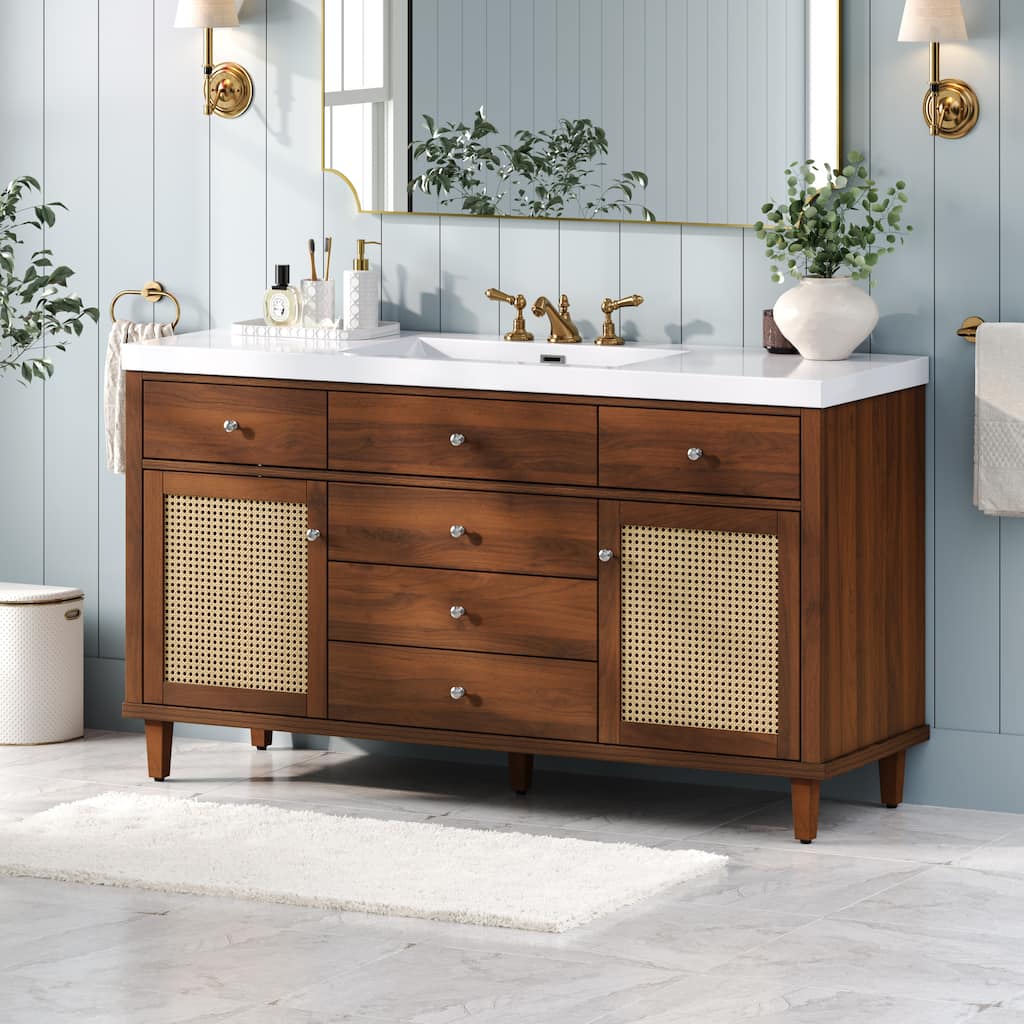 Christopher Knight Home - Emery 60" Bathroom Vanity with SMC Sink, Natural Finish for Modern Large Storage Cabinet