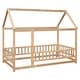 preview thumbnail 20 of 69, Floor Wooden Bed with House Roof Frame, Fence Guardrails