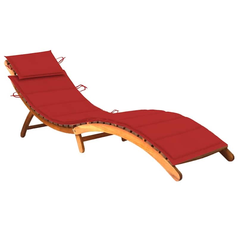 vidaXL Patio Sun Lounger with Cushion Solid Acacia Wood - 72.4" x 21.7" x 25.2" - Red