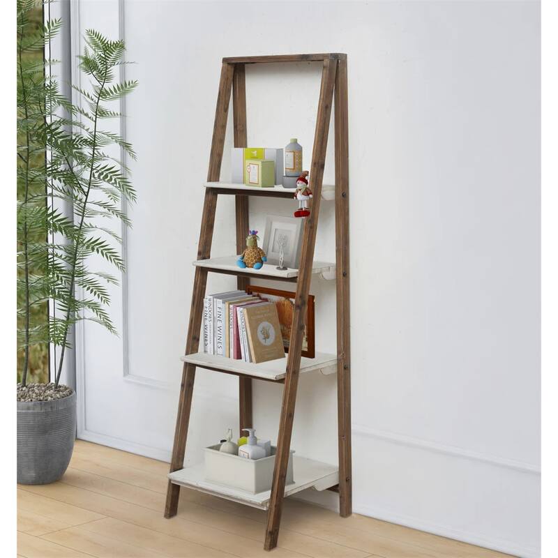 4-Tier Foldable Handmade Display Shelf - 61.25" - Brown and White
