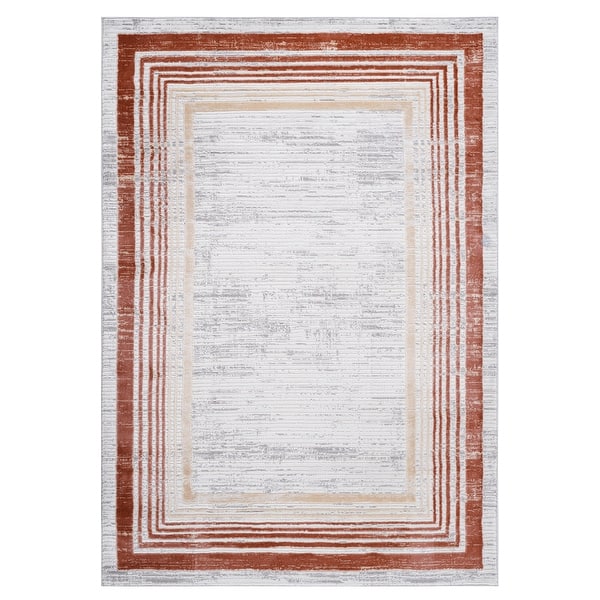 slide 2 of 10, LOOM & LUXE Collection Brown/Ivory/Bordered Non-Shedding Area Rug 120" D x 93" W x 0.35" H