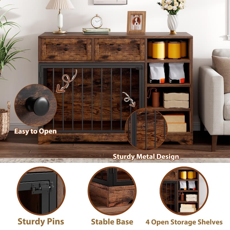 Dog Crate Furniture with Drawers, Shelves, End Table Design
