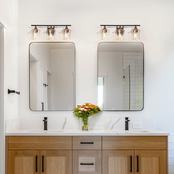 LOUSACE 4 Light Bathroom Vanity Light, Matte Black Bathroom Light Fixtures, Modern Bathroom