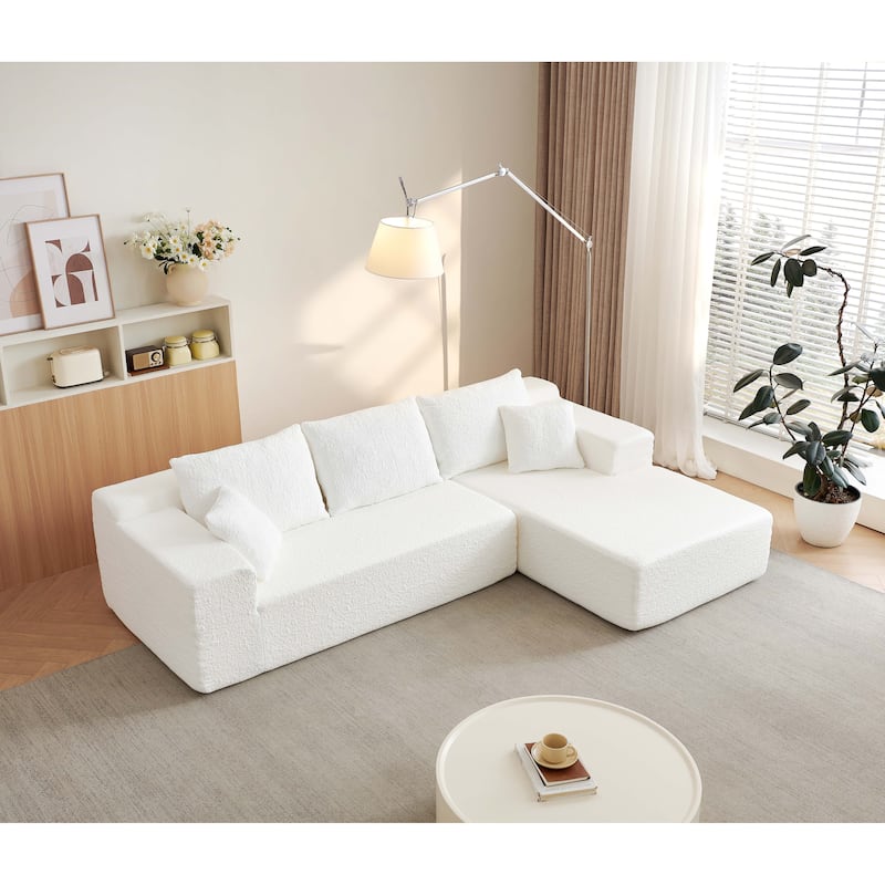 Modular Deep Seat Chaise Lounge Couch Chenille L-shaped Sectional Sofa with Pillows, Connecting Clasps and Non-slip Design
