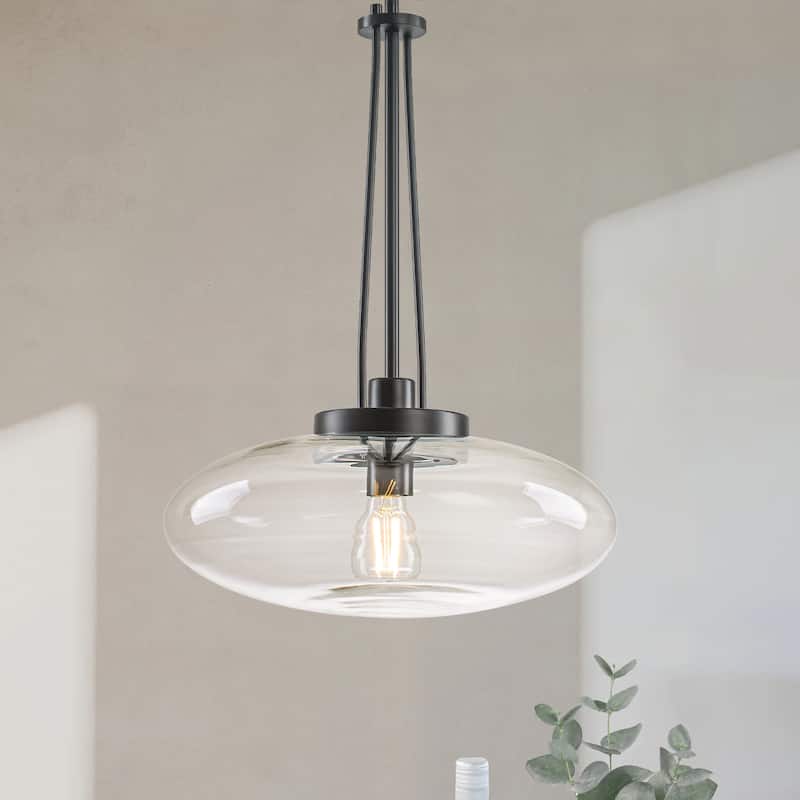 1-Light Matte Black/Brushed Brass Industrial Modern Glass Pendant Light with Swivel Head for Dining Bar & Bedroom - 15 in. W x 20.7 in. H - Black