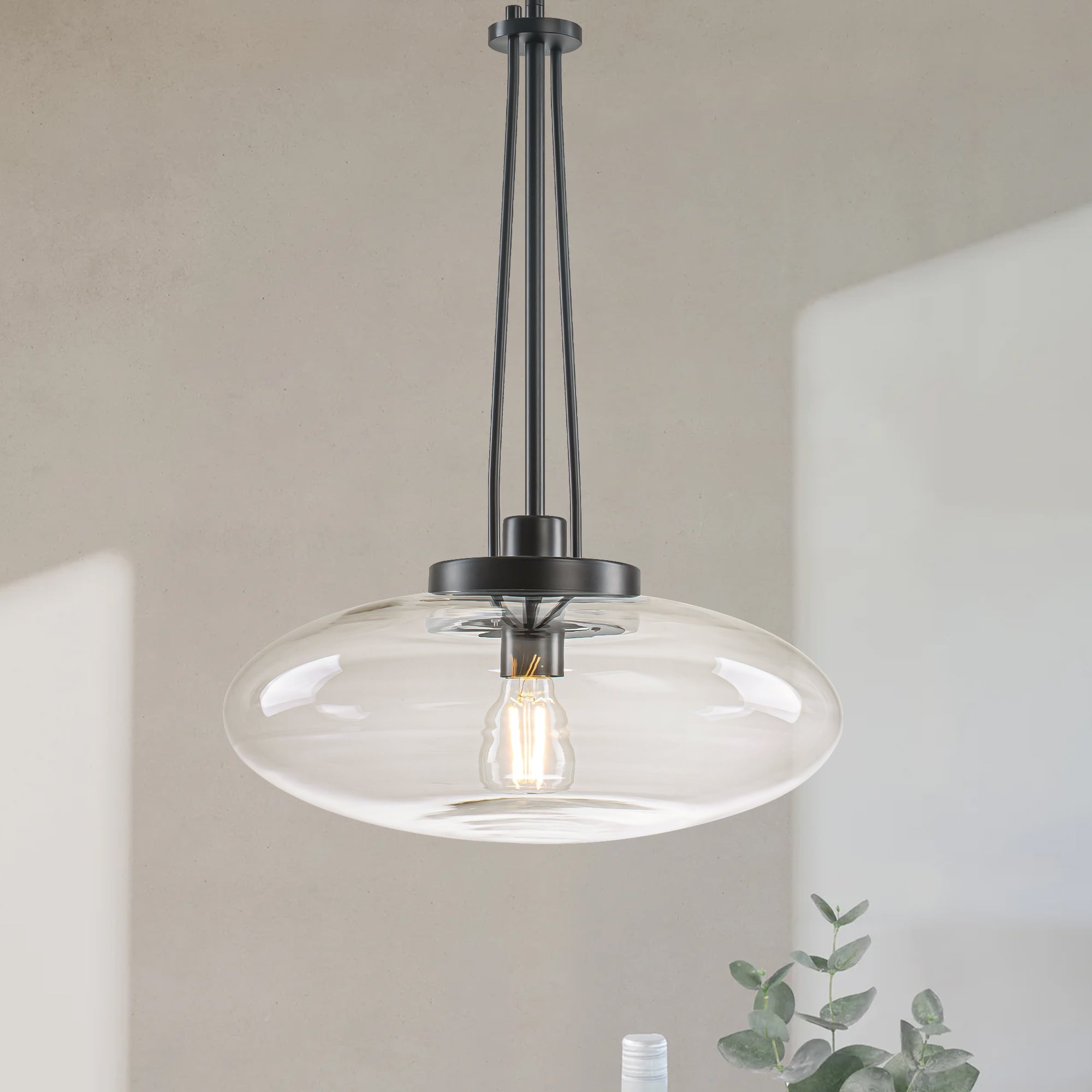 Rennnsan 1-Light Matte Black/Brushed Brass Industrial Modern Glass Pendant Light with Swivel Head for Dining Bar & Bedroom