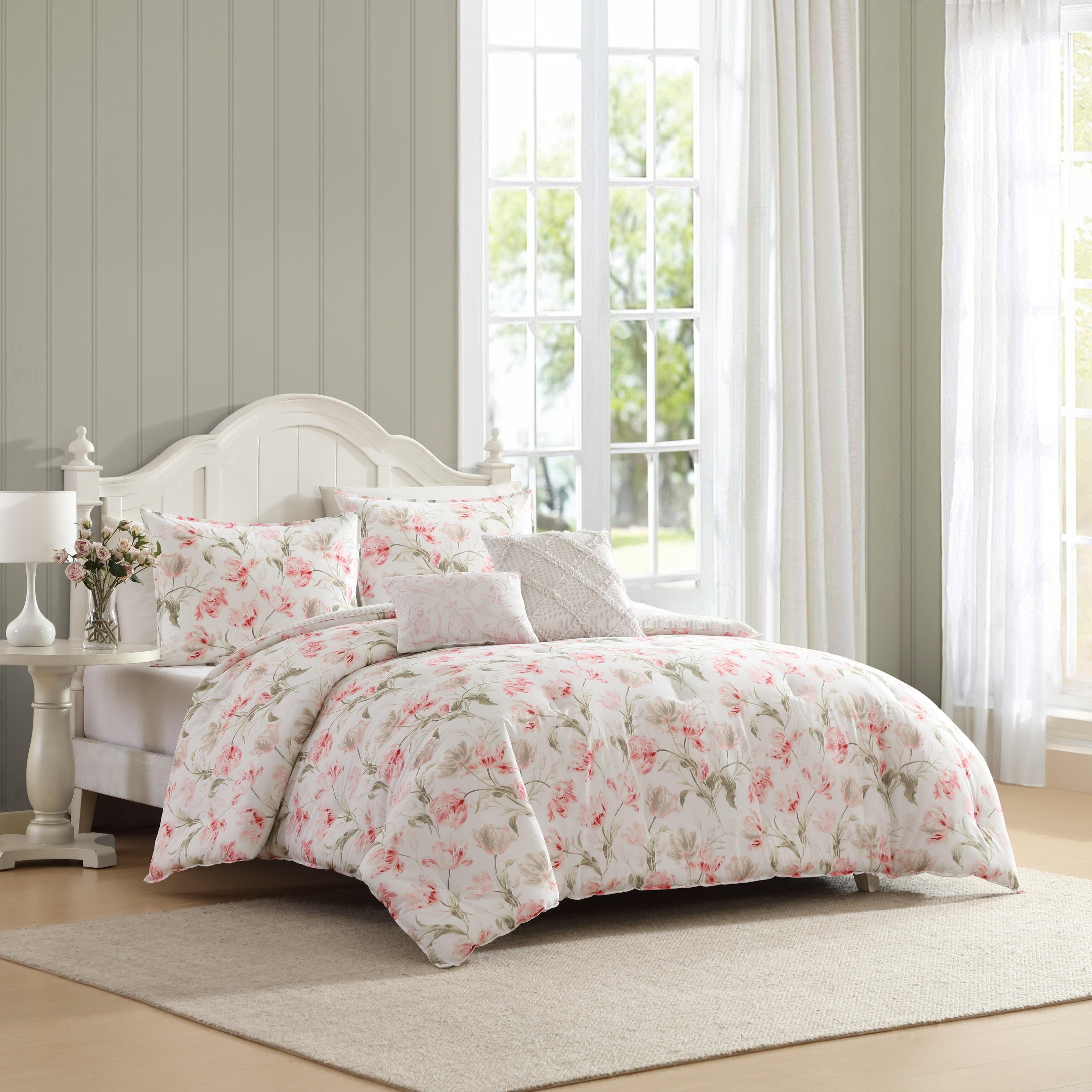 Laura Ashley Gosford Cotton Reversible Pink Comforter Bonus Set