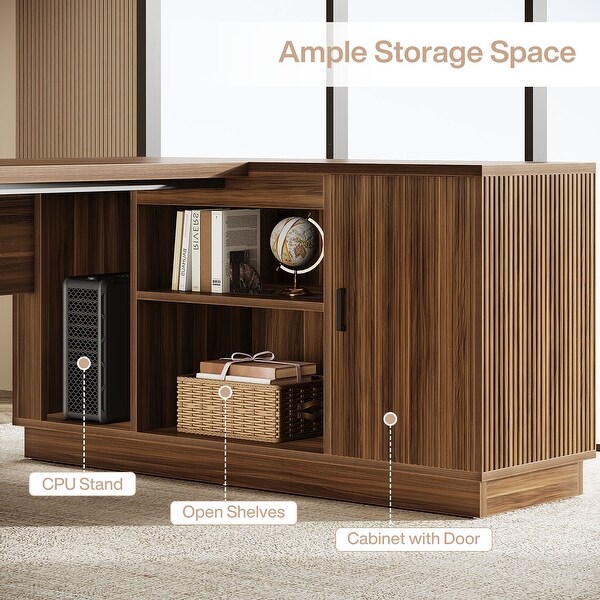 70.87-Inch L-Shaped Executive Desk with File Cabinet and Shelves