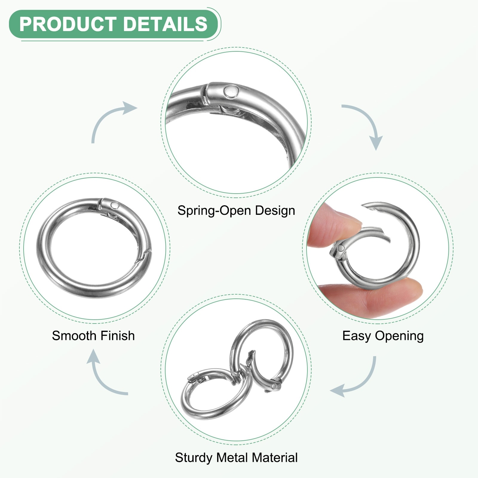 15-Pack Spring O Rings, Rustproof Alloy Round Spring Ring Clasp for Purses/DIY Crafts