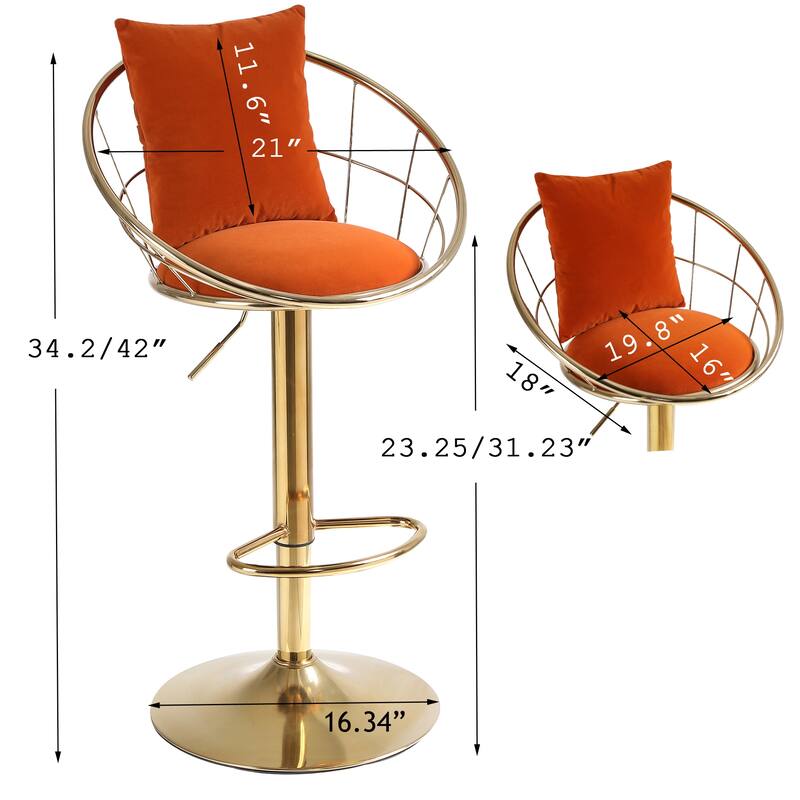 Velvet Bar Chair, 360 Degree Rotation Adjustable Counter Chair Set of 2