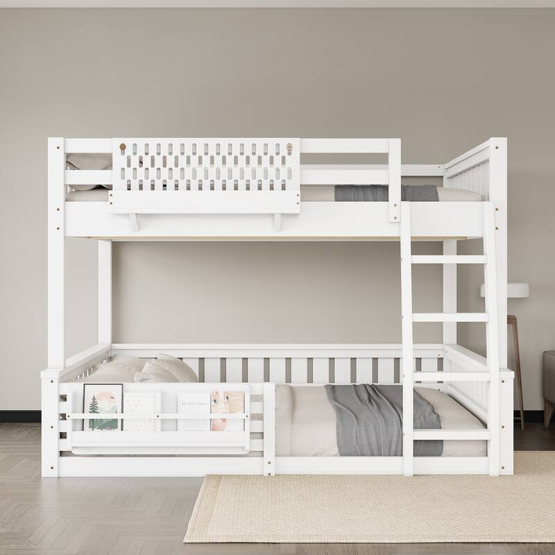 Wooden Bunk Bed of 3 Kinds Size with Pegboard, Bookshelf and Guardrails, Detachable Bunk Bed Convertible 2 Platform Beds - White - Full
