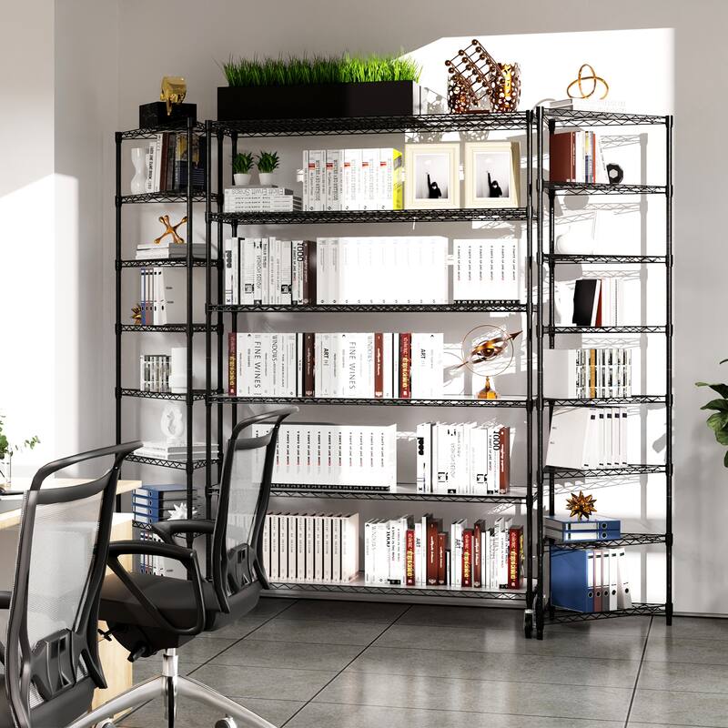 Heavy Duty 6 Tier Metal Shelves, Height Adjustable with Wheels
