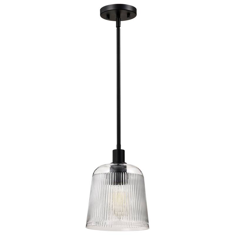 Grayson Small Pendant Matte Black Finish Clear Ribbed Glass - Matte Black