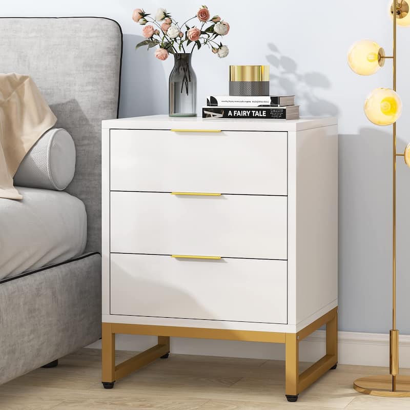 Modern Nightstand with 3 Drawers for Bedroom