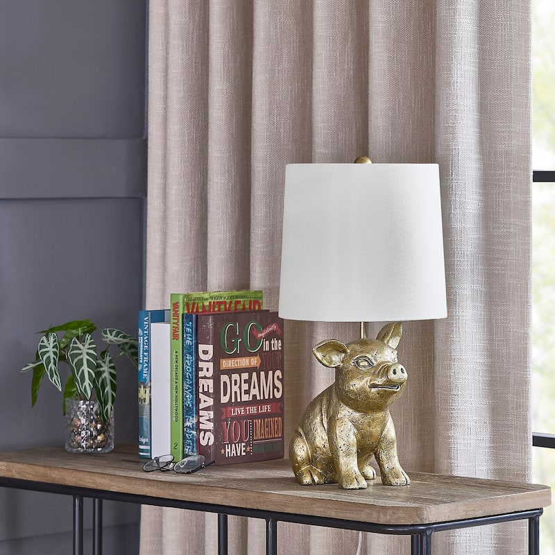 18"H Gold Resin Pig Table Lamp With Shade - 9.5" x 9.5" x 18"
