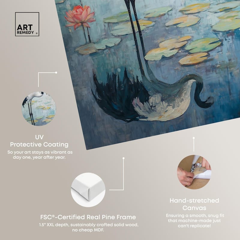 Crane in Lilies II Canvas by Art Remedy, Gallery Wrapped