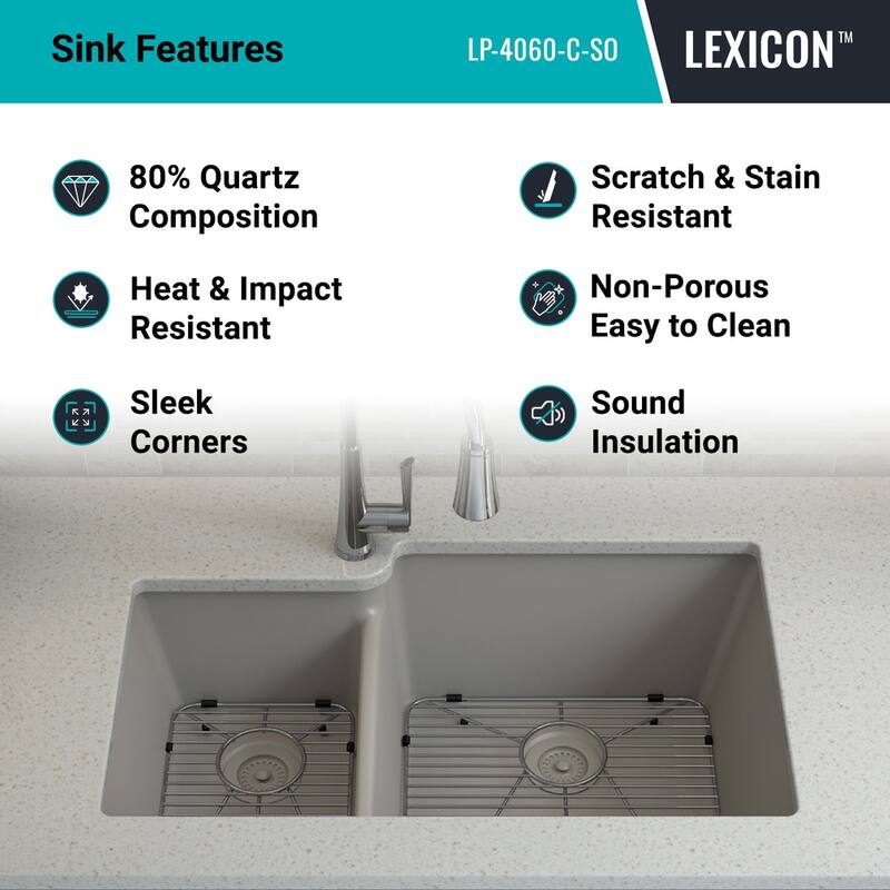 32 Inch Lexicon Platinum Quartz Composite Drop-in Undermount Galaxy Concrete - 19" W x 32" L x 9.75" H