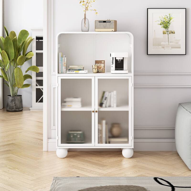 Anmytek White 45.28 Inch H Freestanding Bathroom Floor Storage Cabinet with Glass Door and Shelves