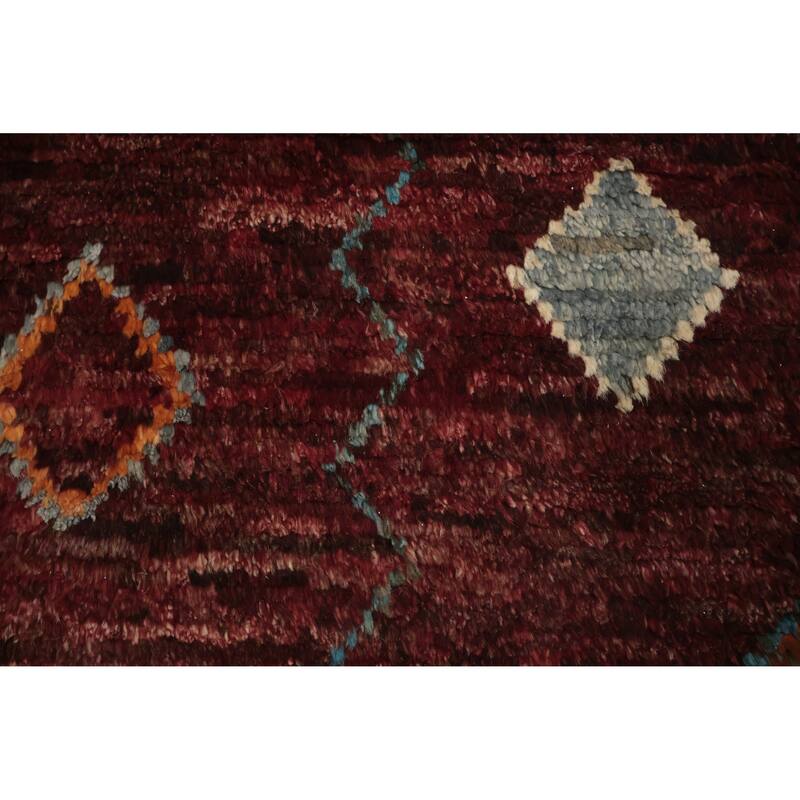 Hand Knotted Oriental 100% Wool Carpet Modern Tribal Red Moroccan Area Rug - 10' 0'' X 6' 9''