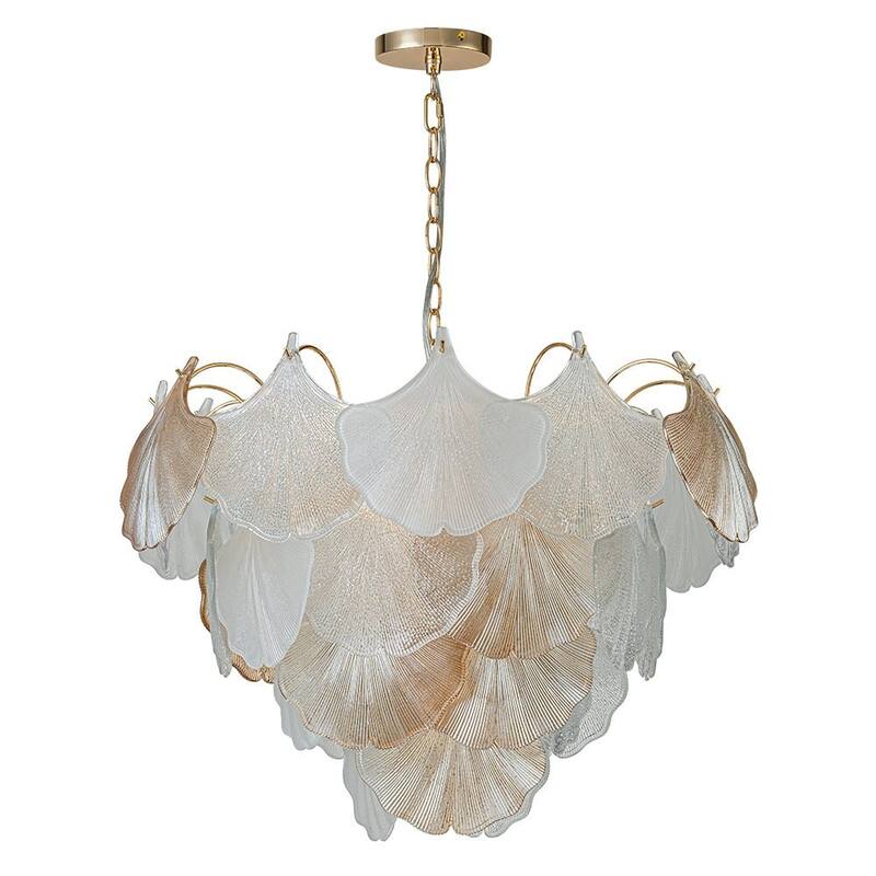 Classic 10-Light Colored Glass Gold Ginkgo Round Chandelier - 22in