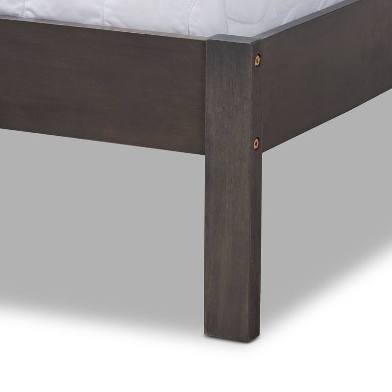 King Size Panel Bed - Modern Wood Bed Frame with Headboard & Slats - Dark Grey Oak Finish