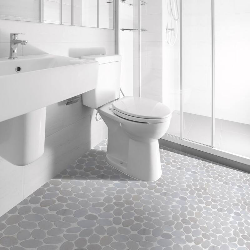 Snow White Sliced Pebble Mosaic, Backsplash Kitchen Walls, Shower and Bathroom Floors 12" X 12" (5 Sqft per case)