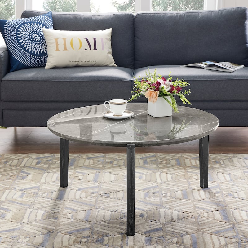 Living Room Coffee Table: Modern and stylish 36 inch round small coffee table, imitation marble tabletop