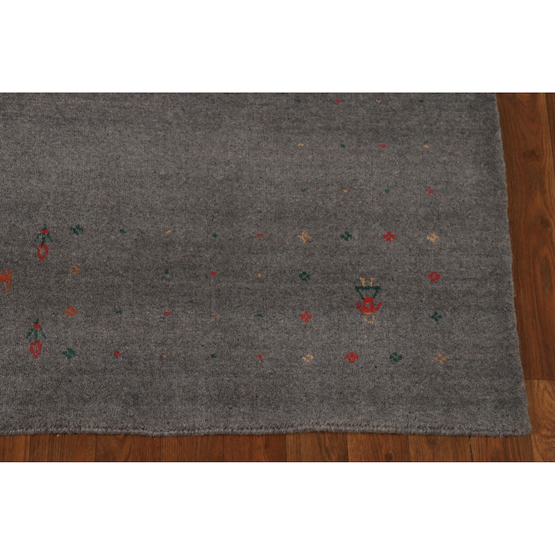 Hand Knotted Oriental 100% Wool Carpet Tribal Tribal Greys & Charcoal Gabbeh Area Rug - 8' 2'' X 5' 2''